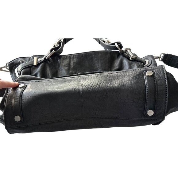 Rachel Zoe Black Faux Leather Shoulder Bag Removable Strap Silver Hardware Ziip - Picture 7 of 11